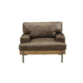 Silchester Oak & Distress Chocolate Top Grain Leather Chair Model 52477 By ACME Furniture